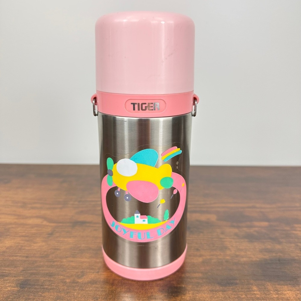Tiger Vacuum Bottle 0.4L Stainless Steel Pink Joyful Day Airplane Japan‎ Kidcore